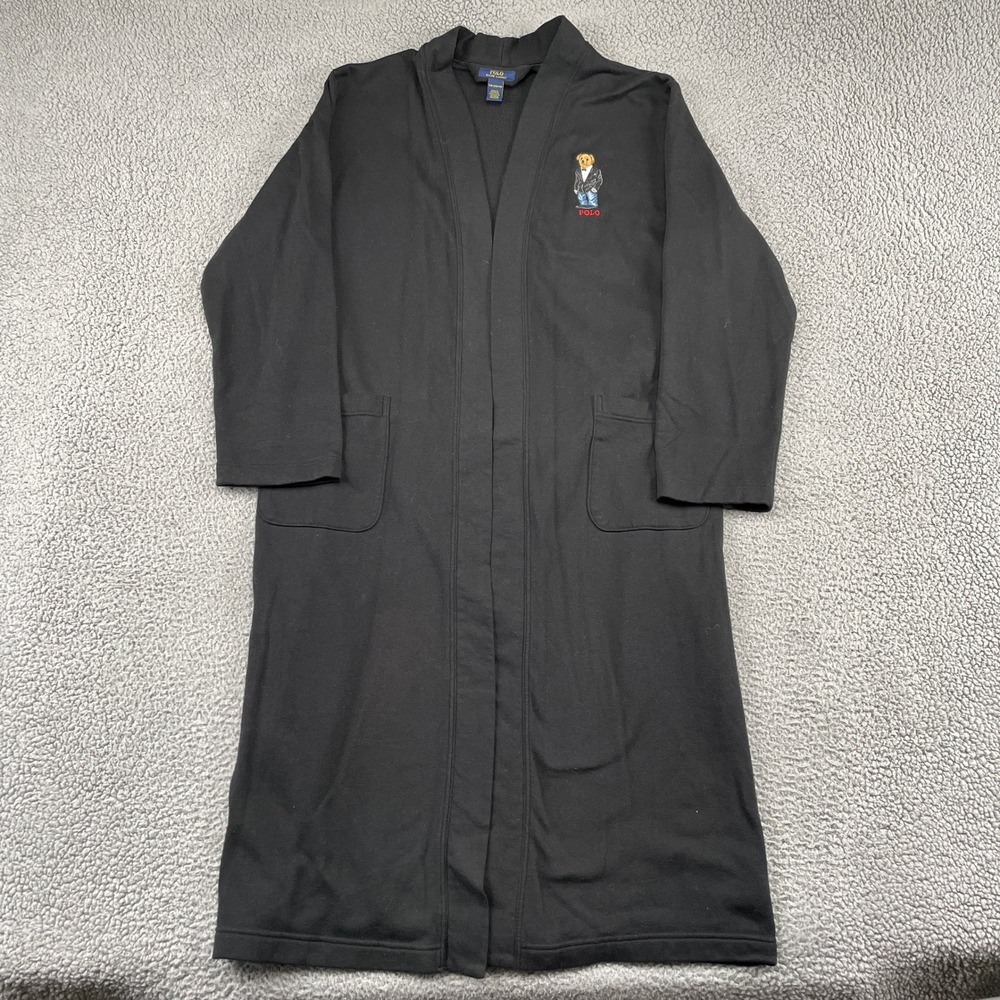 Polo Ralph Lauren Robe Men S/M Black Polo Bear Tuxedo Terry Loungewear